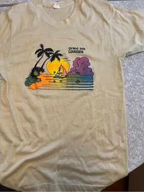 Vintage Single Stitch Grand Isle Louisiana Sunset Graphic Tee - Cream